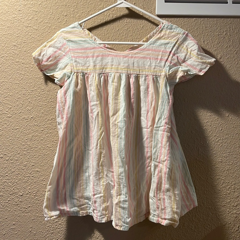 Girls pastel striped top with bow at the back